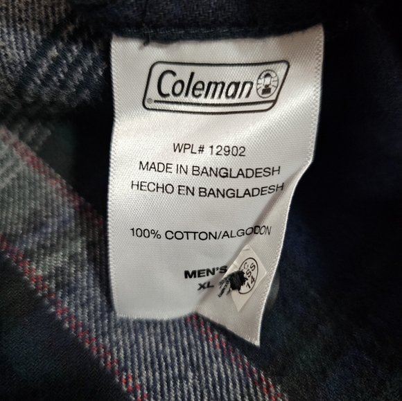 Coleman 100% Cotton Plaid Flannel Blue Unisex size XL  Coleman Leather Logo - Picture 13 of 15